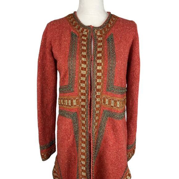 James Coviello Anna Sui Embroidered Long Duster Cardigan Jacket Wool Size Small - Picture 5 of 9